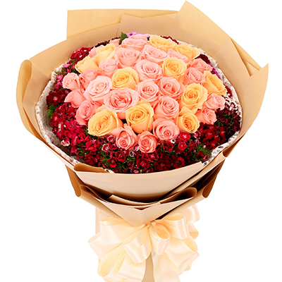 <b>忘情巴黎&粉色、香檳色玫瑰x33枝</b>